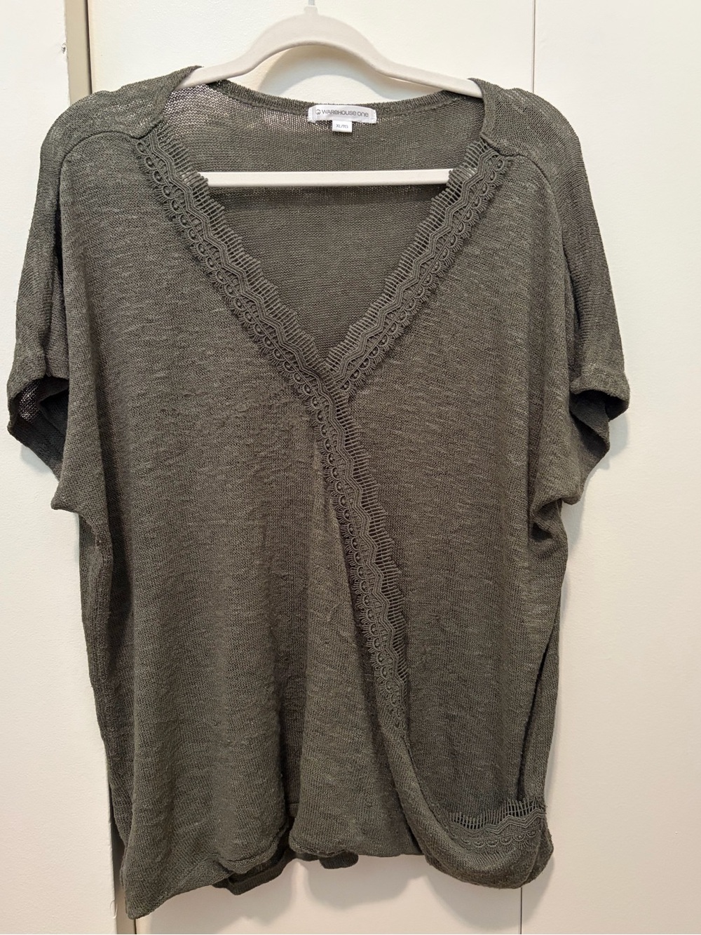 Lightweight Olive V-Neck Short Sleeve Knit Top